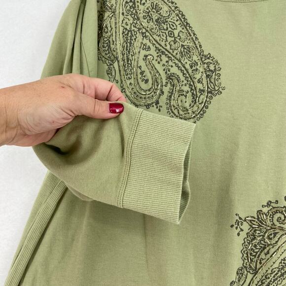 Chico's Zenergy Tunic Sweatshirt Size 12/14 Green Embellished Beaded Pullover - Picture 6 of 12